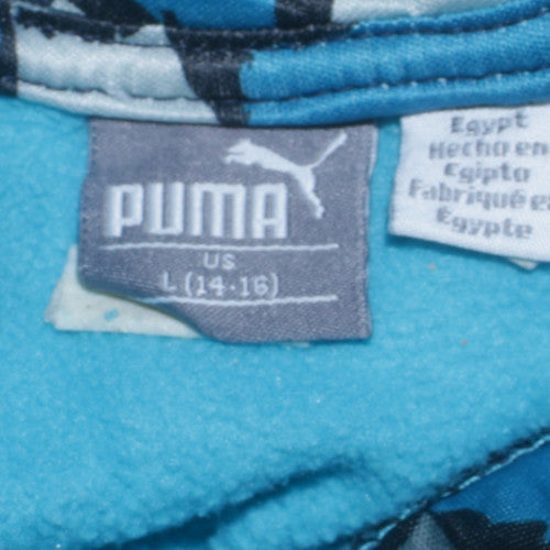 Puma Teens Blue Pullover Hoodie Sweatshirt L 14-16 Logo Print