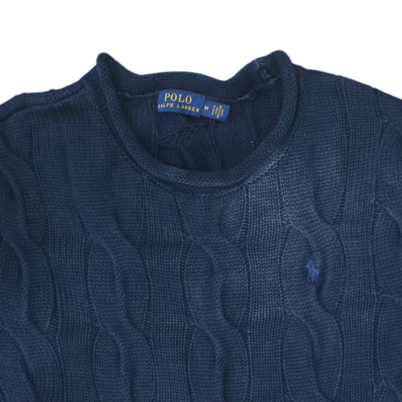 Polo Ralph Lauren Men's Blue Cable-Knit Cotton Jumper M