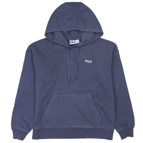 FILA Womens Blue Pullover Hoodie Medium Cotton Blend Drawstring Casual