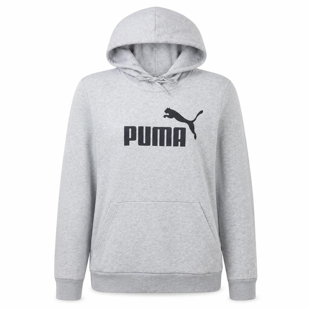 Front view of Puma women’s grey hoodie, size UK 14, pullover hooded sweatshirt
