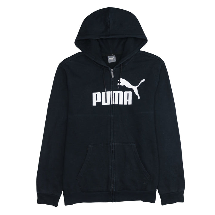 Puma Men's Black Full Zip Hoodie L Sports Logo Fleece