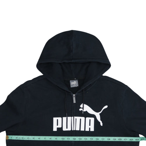 Puma Men's Black Full Zip Hoodie L Sports Logo Fleece