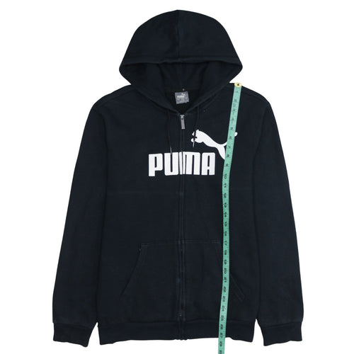 Puma Men's Black Full Zip Hoodie L Sports Logo Fleece