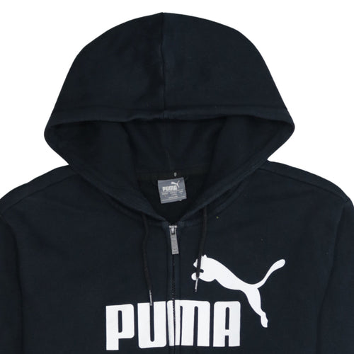 Puma Men's Black Full Zip Hoodie L Sports Logo Fleece