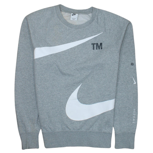 Nike Men's Grey Swoosh Logo Crew Neck Sweatshirt Size S