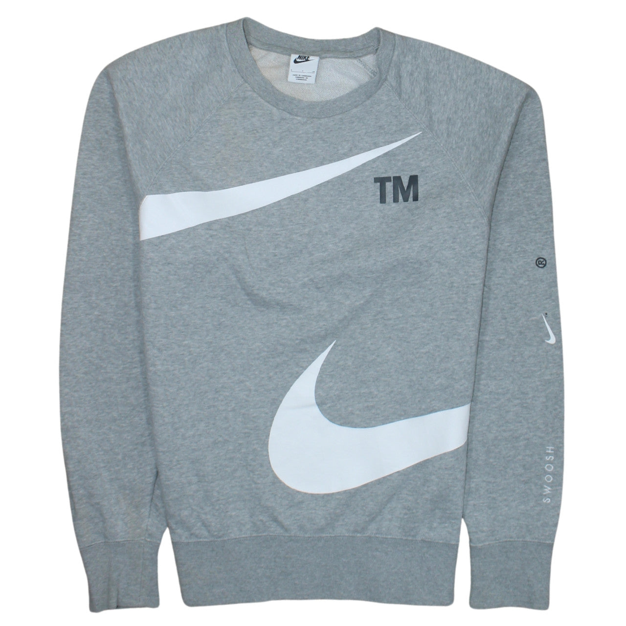 Nike Men's Grey Swoosh Logo Crew Neck Sweatshirt Size S