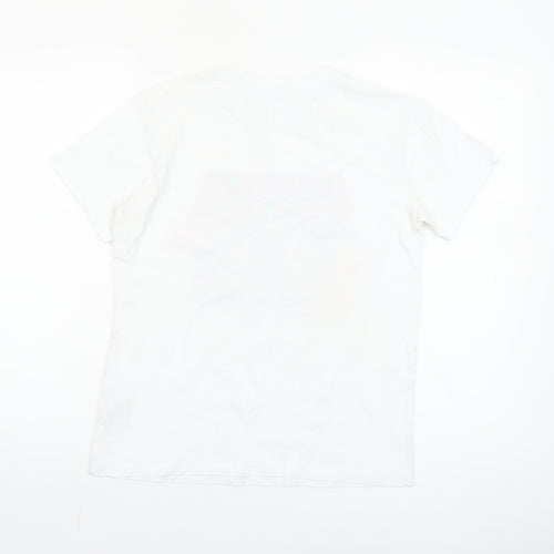 Stradivarius Women White Floral Graphic T-Shirt Short Sleeve Size S