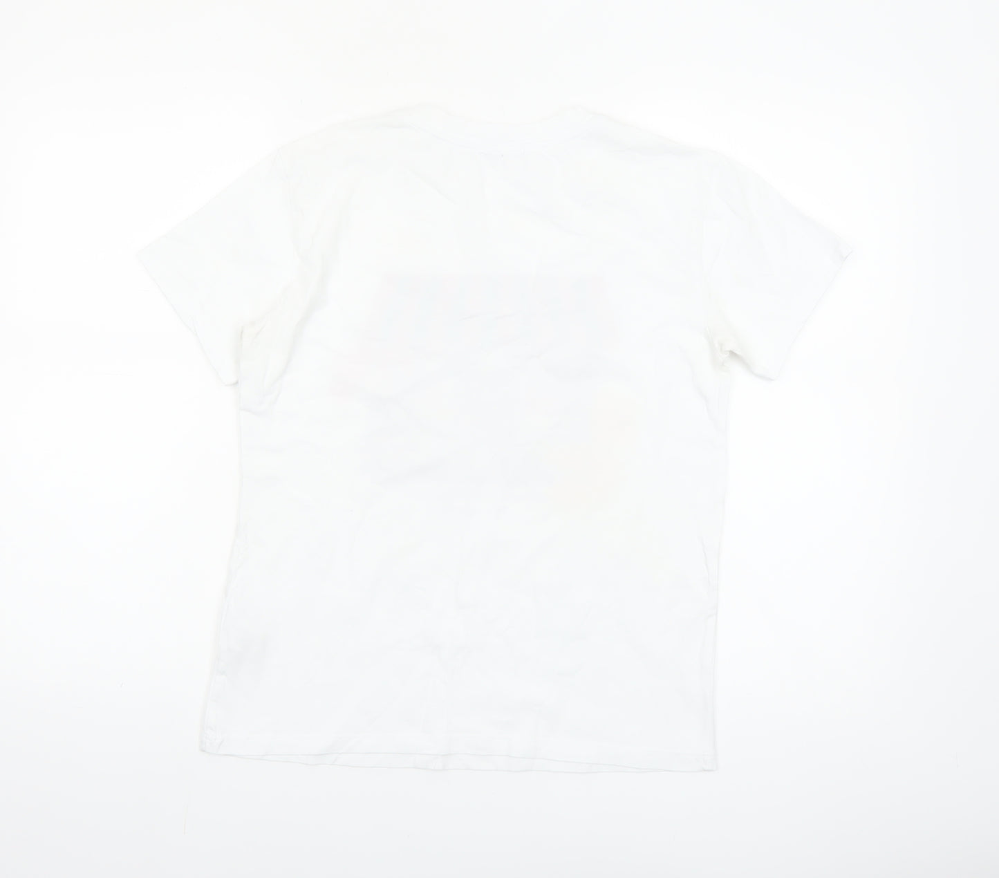 Stradivarius Women White Floral Graphic T-Shirt Short Sleeve Size S