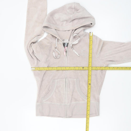 Lipsy Women’s Beige Sequin Heart Full Zip Hoodie Size 10