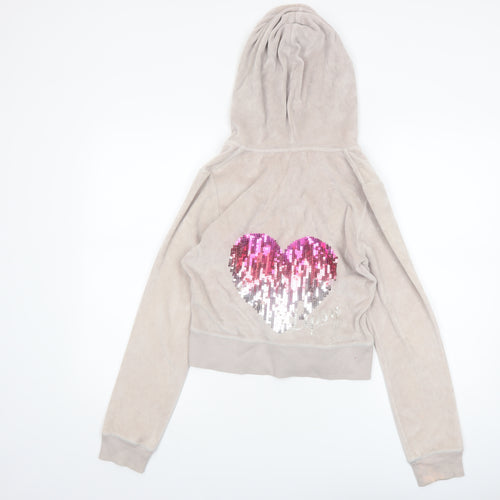 Lipsy Women’s Beige Sequin Heart Full Zip Hoodie Size 10