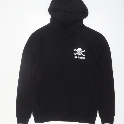 St. Pauli Men's Black Pullover Hoodie Small Skull Logo Casual Sweatshirt