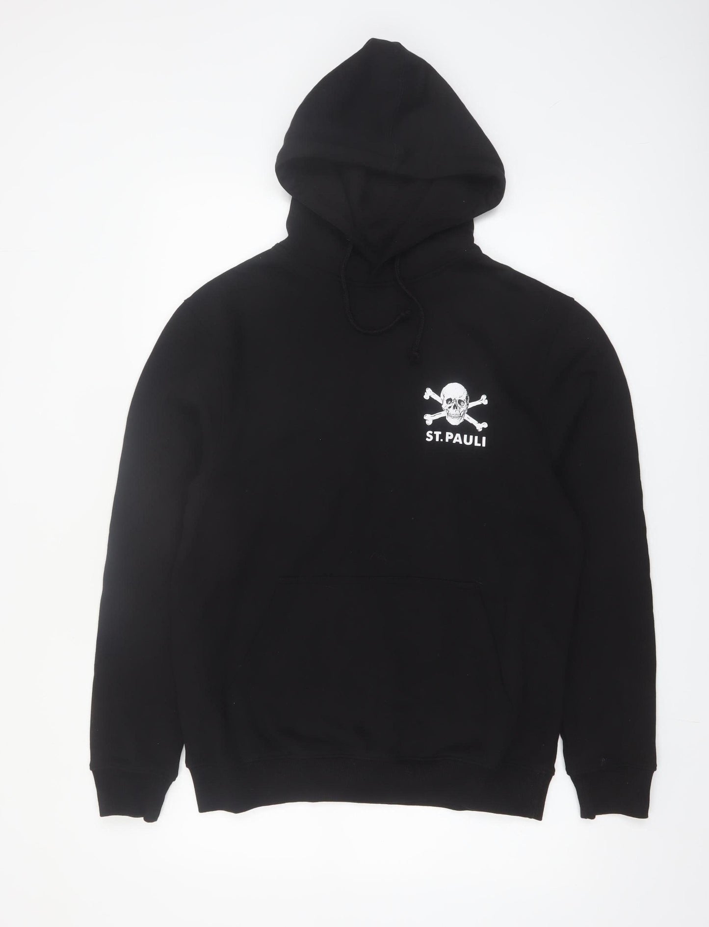 St. Pauli Men's Black Pullover Hoodie Small Skull Logo Casual Sweatshirt