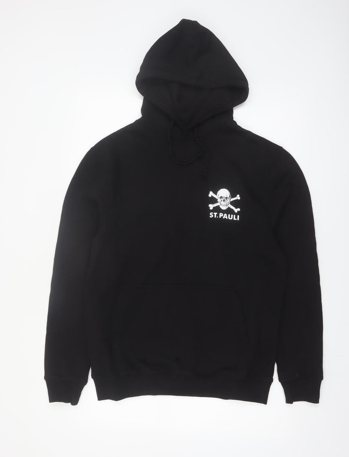 St. Pauli Men's Black Pullover Hoodie Small Skull Logo Casual Sweatshirt
