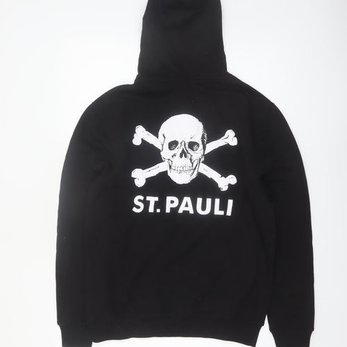 St. Pauli Men's Black Pullover Hoodie Small Skull Logo Casual Sweatshirt