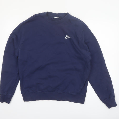 Nike Men's Blue Crew Neck Pullover Sweatshirt M Fleece Logo