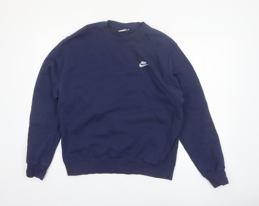 Nike Men's Blue Crew Neck Pullover Sweatshirt M Fleece Logo