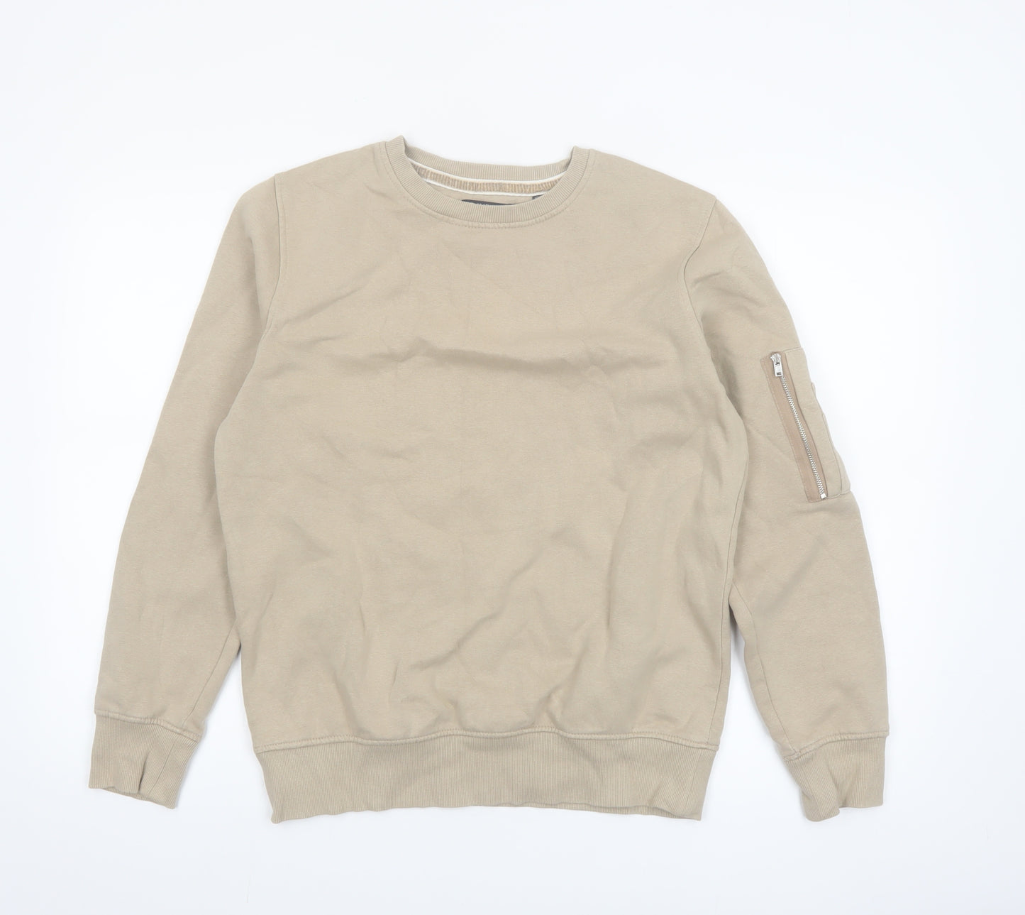Brave Soul Men's Beige Crew Neck Pullover Sweatshirt Size S