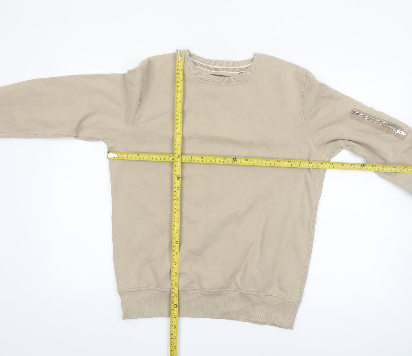 Brave Soul Men's Beige Crew Neck Pullover Sweatshirt Size S
