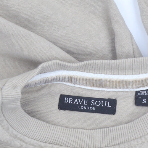 Brave Soul Men's Beige Crew Neck Pullover Sweatshirt Size S