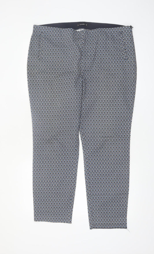 Dunnes Women's Blue Geometric Print Slim Trousers Size 18