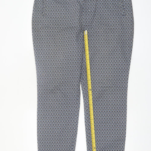 Dunnes Women's Blue Geometric Print Slim Trousers Size 18