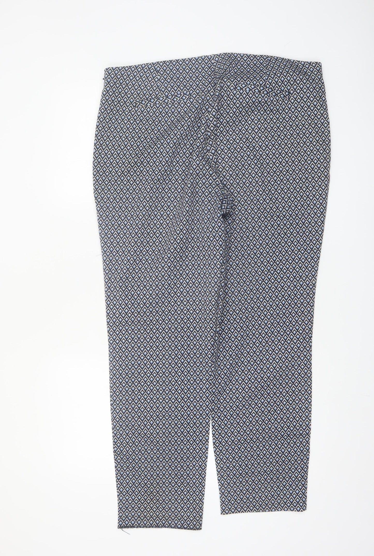 Dunnes Women's Blue Geometric Print Slim Trousers Size 18
