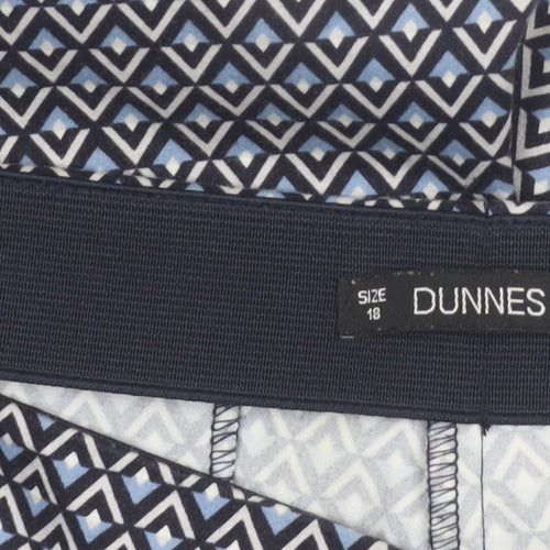 Dunnes Women's Blue Geometric Print Slim Trousers Size 18