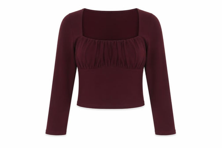 Pull&Bear Womens Red Cropped Square Neck Long Sleeve Blouse Size L