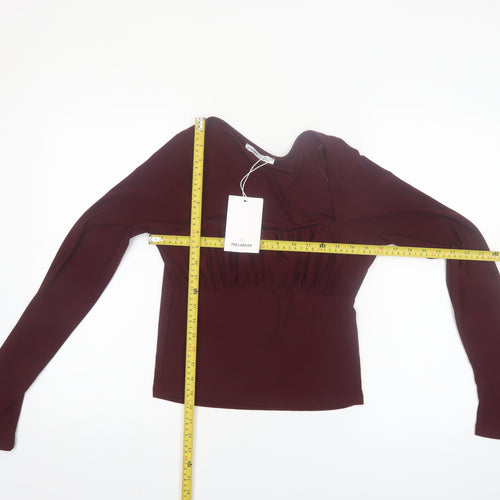 Pull&Bear Womens Red Cropped Square Neck Long Sleeve Blouse Size L