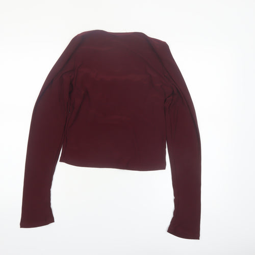 Pull&Bear Womens Red Cropped Square Neck Long Sleeve Blouse Size L