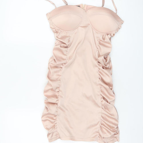 Quiz Women Beige Size 10 Bodycon Short Ruched Strappy Dress