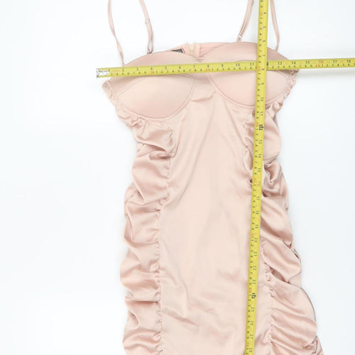 Quiz Women Beige Size 10 Bodycon Short Ruched Strappy Dress