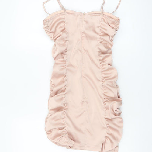 Quiz Women Beige Size 10 Bodycon Short Ruched Strappy Dress