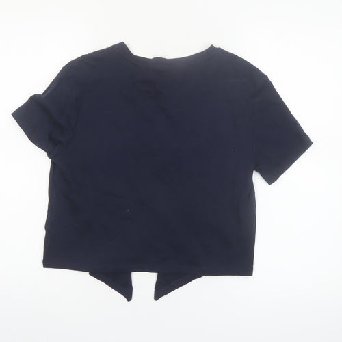H&M Divided Women’s Blue Cropped USA Print Cotton T-Shirt Size 10