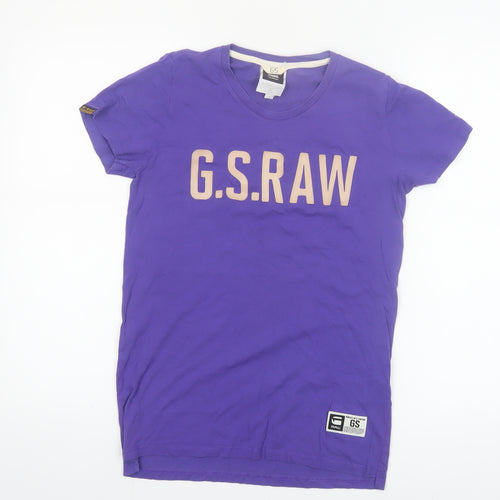 G-Star RAW Women Purple T-Shirt Small Crew Neck Short Sleeve