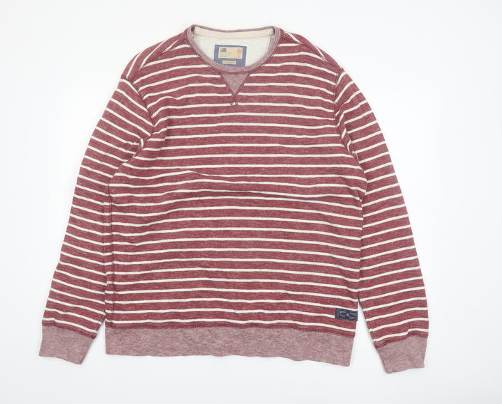 Marks and Spencer Men's Red Striped XL Crew Neck Pullover Sweatshirt