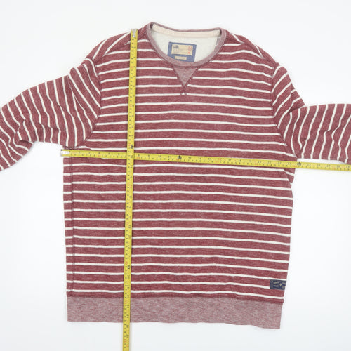Marks and Spencer Men's Red Striped XL Crew Neck Pullover Sweatshirt