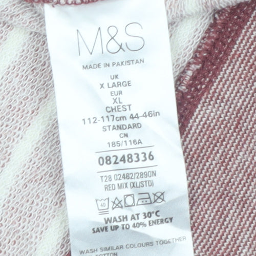 Marks and Spencer Men's Red Striped XL Crew Neck Pullover Sweatshirt