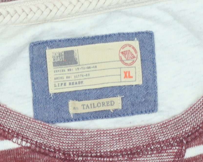 Marks and Spencer Men's Red Striped XL Crew Neck Pullover Sweatshirt