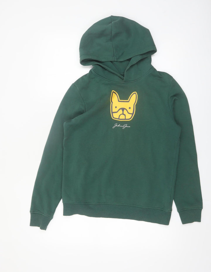 Jack & Jones Boys Green Pullover Hoodie Size 164 Cotton Blend