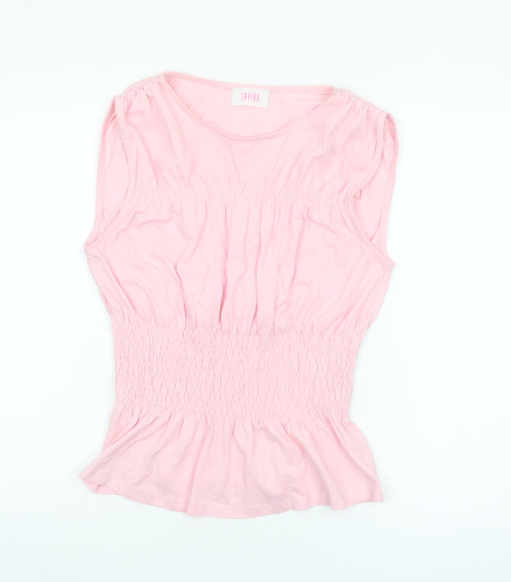 Savida Women's Pink Sleeveless Tunic Blouse Size S 100% Cotton