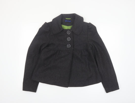 Kabaret Women’s Grey Wool Blend Short Jacket Size 8 Buttoned Classic Style