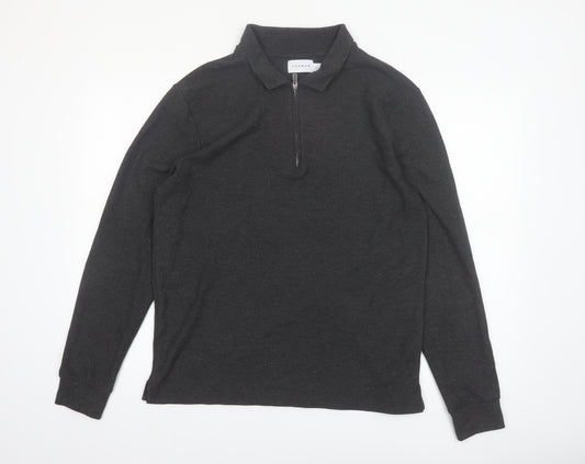 Topman Men's Grey Long Sleeve 1/4 Zip Polo Shirt Size L