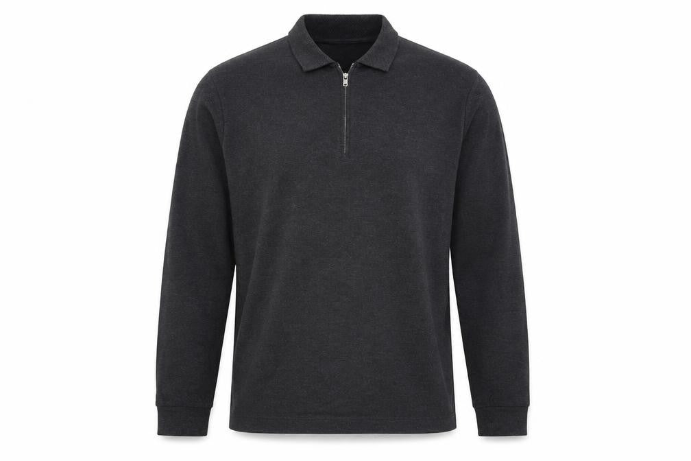 Topman Men's Grey Long Sleeve 1/4 Zip Polo Shirt Size L