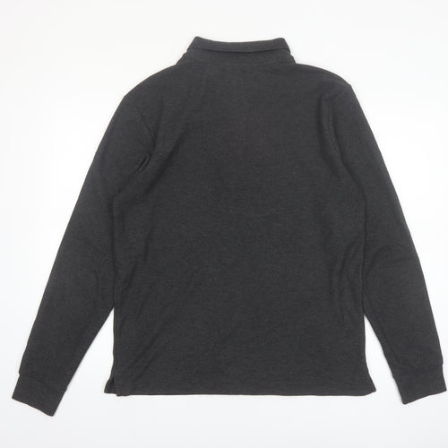 Topman Men's Grey Long Sleeve 1/4 Zip Polo Shirt Size L
