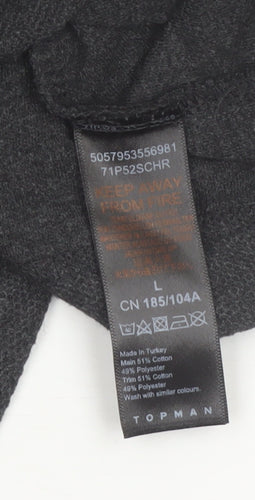 Topman Men's Grey Long Sleeve 1/4 Zip Polo Shirt Size L