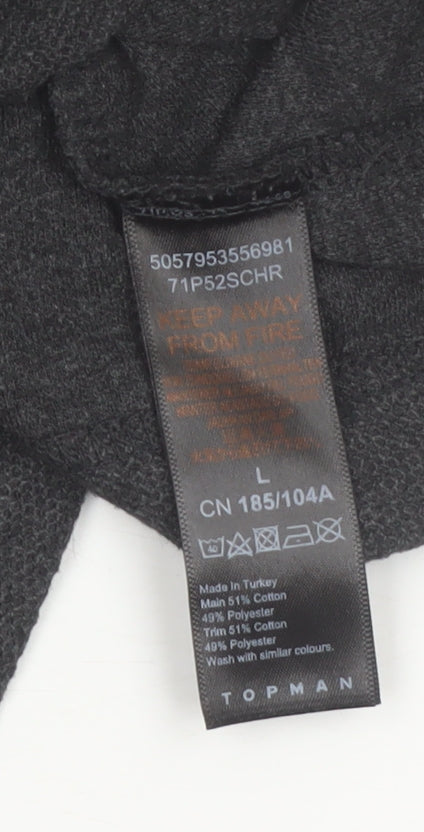Topman Men's Grey Long Sleeve 1/4 Zip Polo Shirt Size L