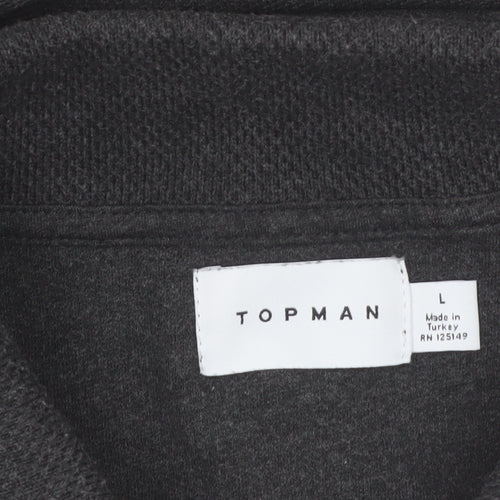 Topman Men's Grey Long Sleeve 1/4 Zip Polo Shirt Size L