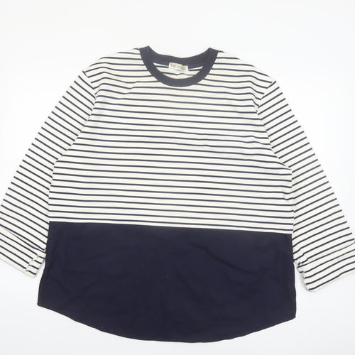 Gallery Women Blue Striped Long Sleeve Crew Neck Cotton T-Shirt Size 16