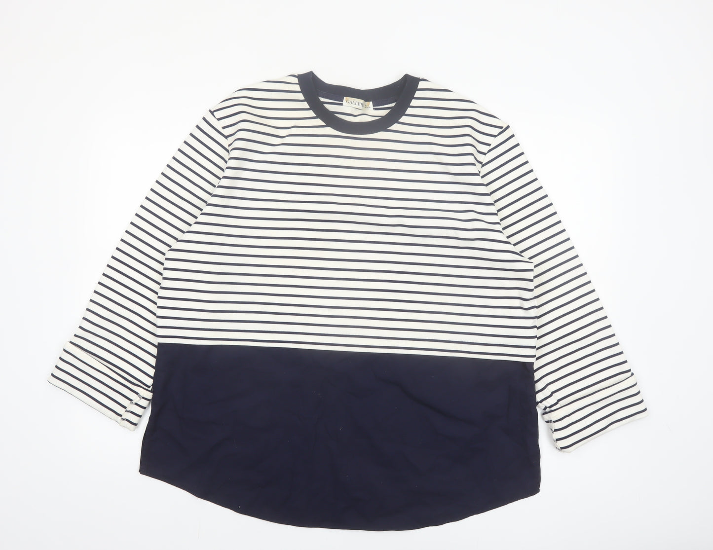 Gallery Women Blue Striped Long Sleeve Crew Neck Cotton T-Shirt Size 16